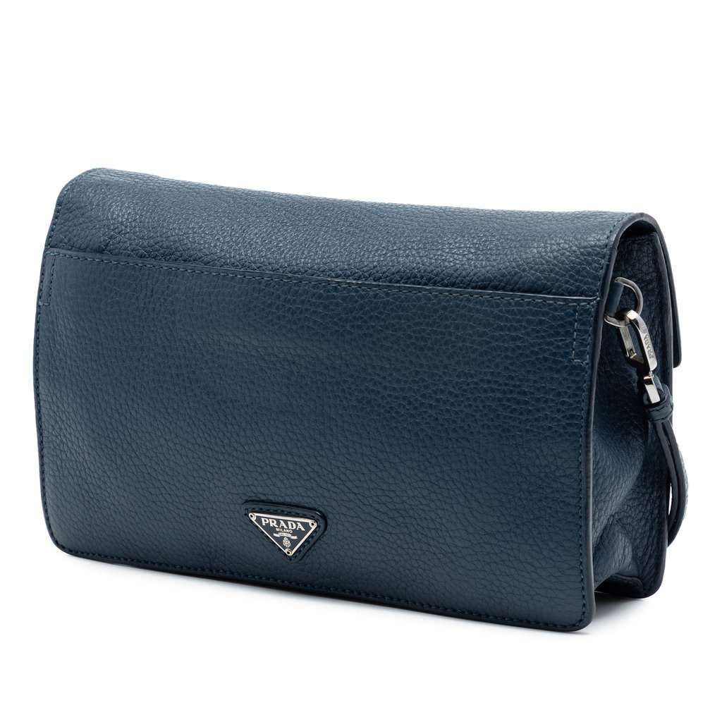 Prada Vitello Daino Clutch Blue Leather Very good condition - Back View