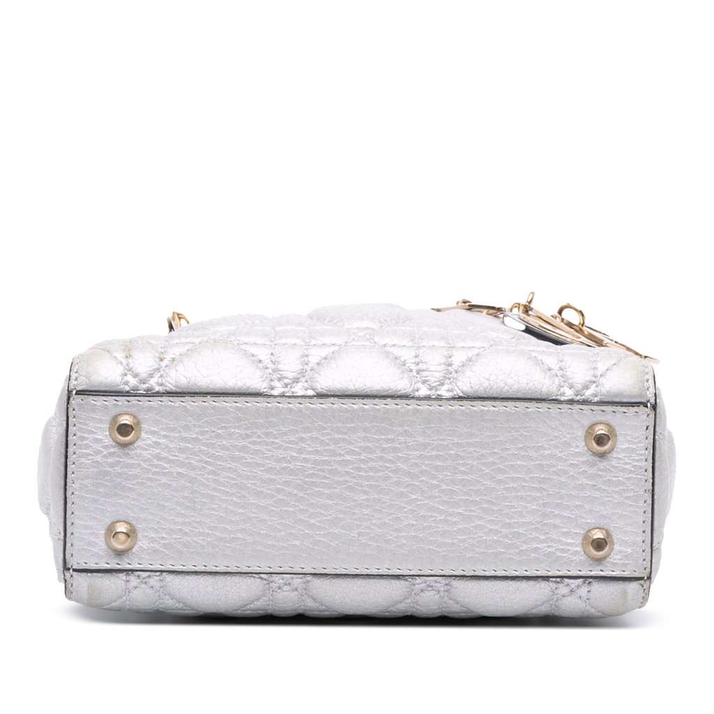 Dior Mini Metallic Grained Calfskin Cannage Lady Dior Silver Leather Very good - Inside View