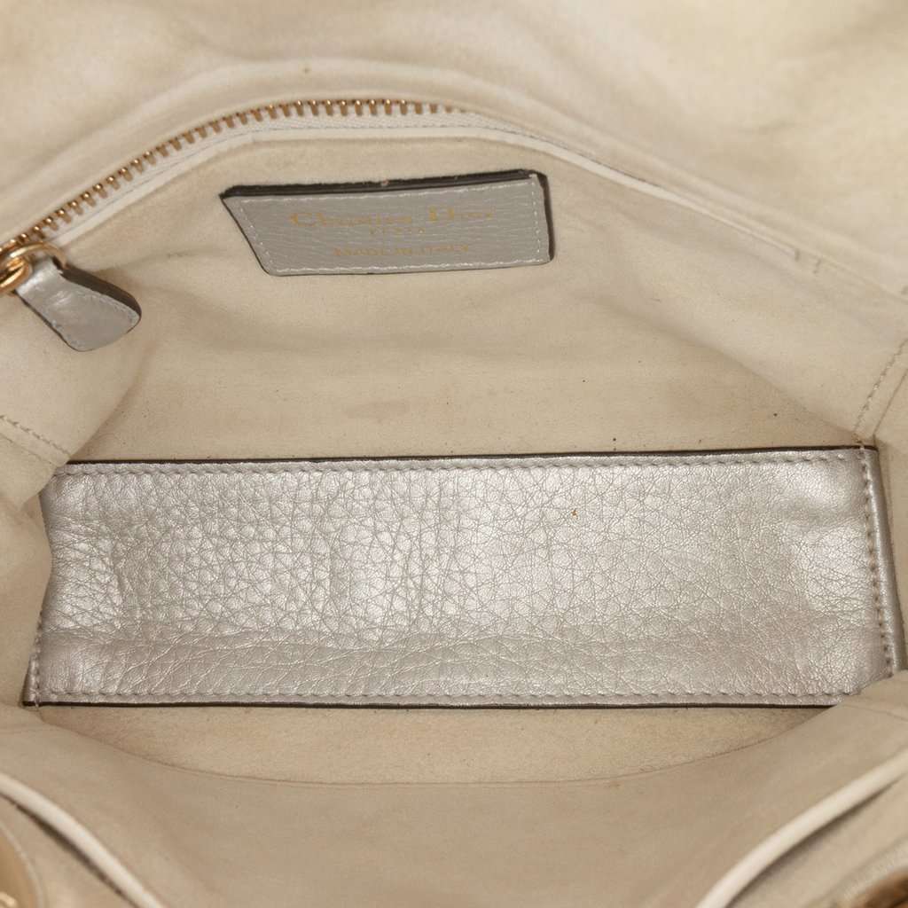 Dior Mini Metallic Grained Calfskin Cannage Lady Dior Silver Leather Very good - Model View