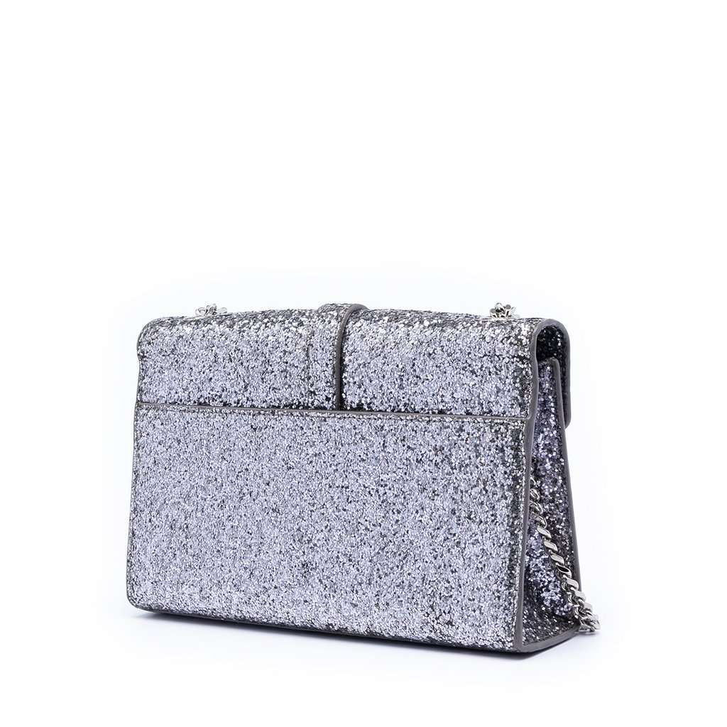 Saint Laurent Glitter Galactica Leather Monogram Envelope Chain Wallet Silver Leather Very good condition - Back View