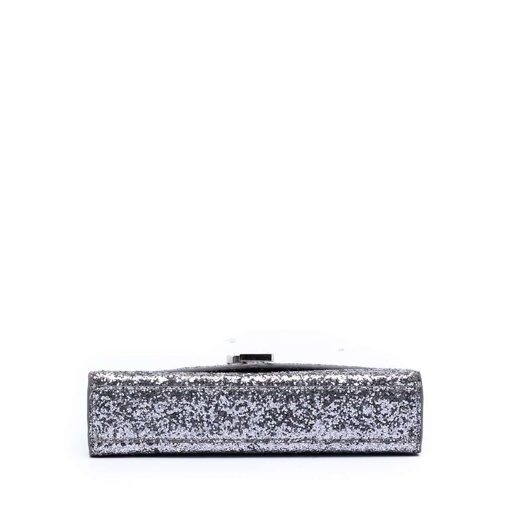 Saint Laurent Glitter Galactica Leather Monogram Envelope Chain Wallet Silver Leather Very good condition - Inside View