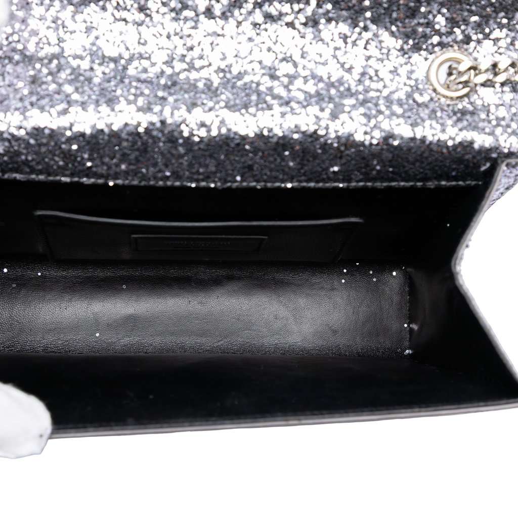 Saint Laurent Glitter Galactica Leather Monogram Envelope Chain Wallet Silver Leather Very good condition - Model View