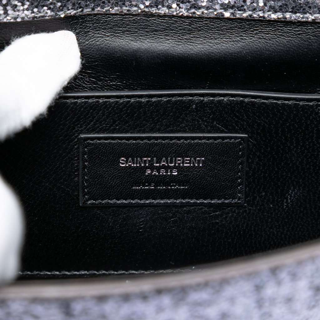 Saint Laurent Glitter Galactica Leather Monogram Envelope Chain Wallet Silver Leather Very good condition - Box View