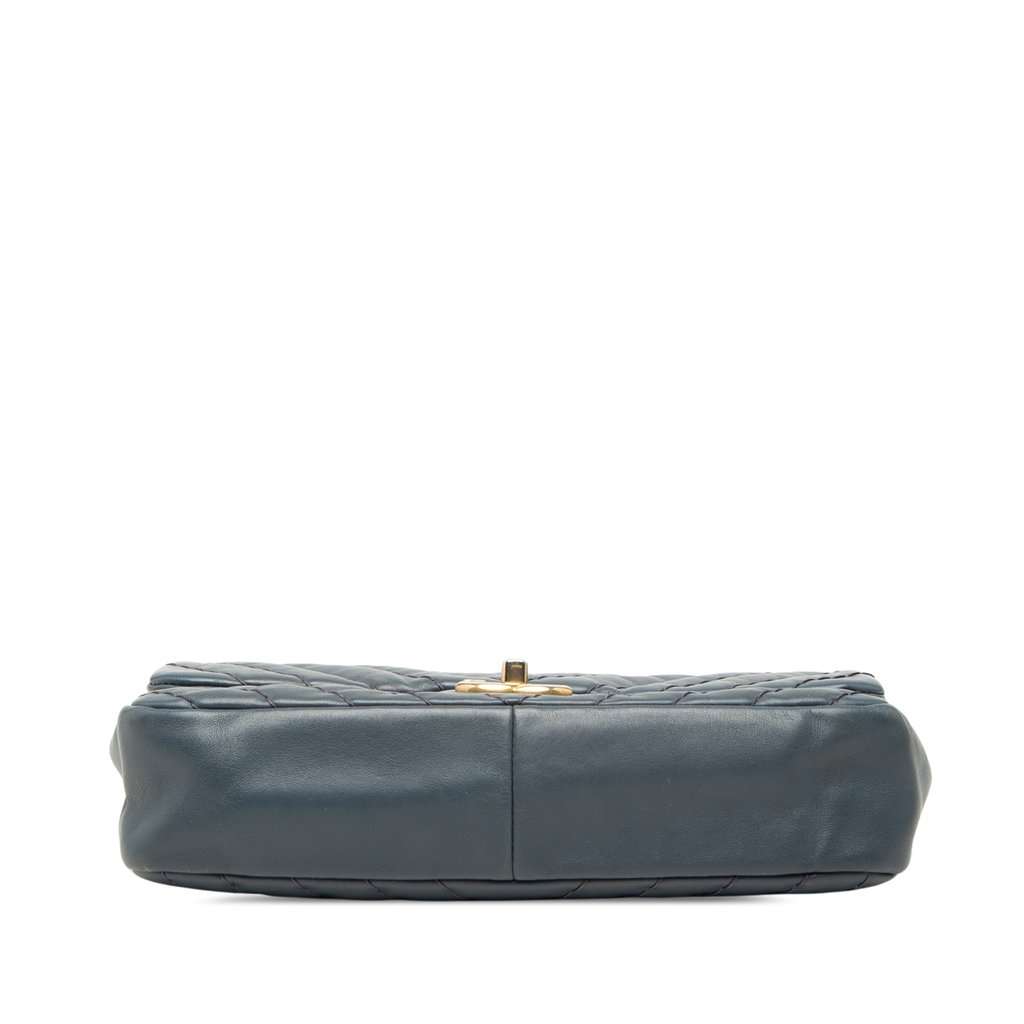 Chanel Medium Chevron Calfskin Medallion Single Flap Blue Leather Good - Inside View