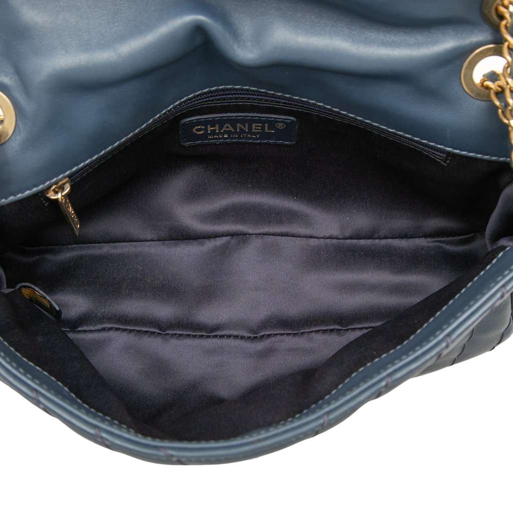 Chanel Medium Chevron Calfskin Medallion Single Flap Blue Leather Good - Model View