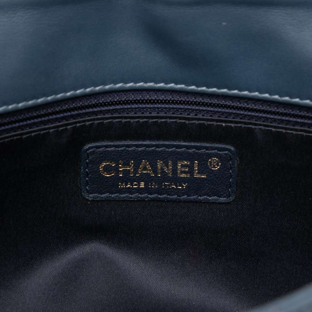 Chanel Medium Chevron Calfskin Medallion Single Flap Blue Leather Good - Box View