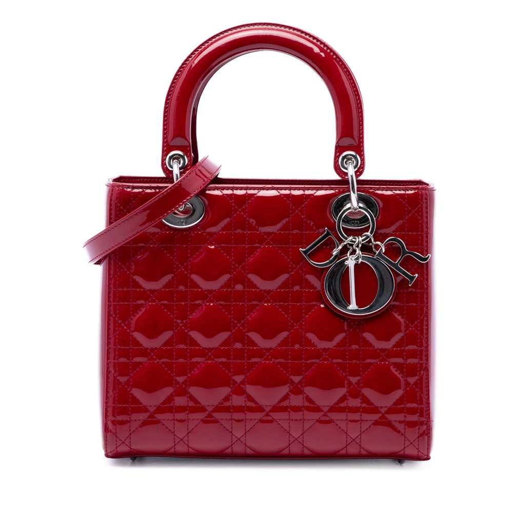 Dior Medium Patent Cannage Lady Dior Red Leather Very good condition - Front View