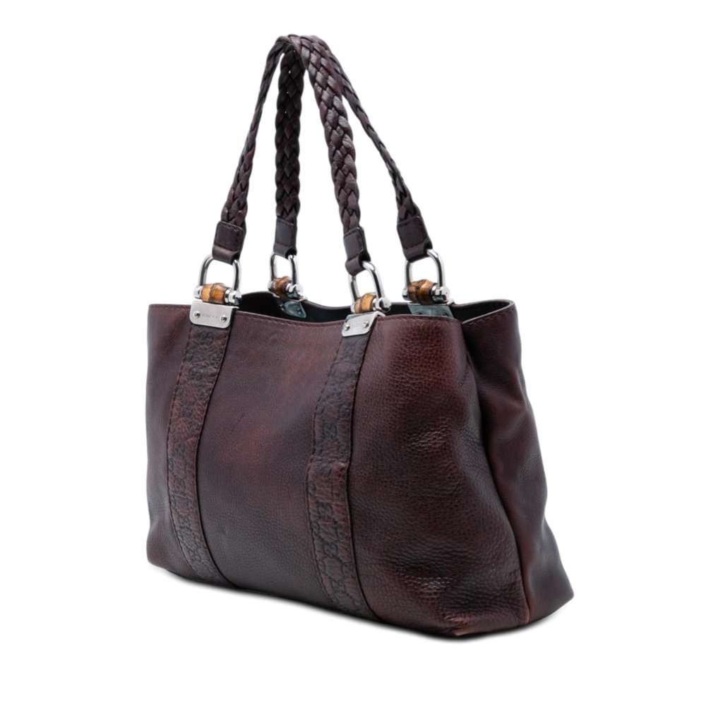 Gucci Guccissima Trimmed Leather Bamboo Libeccio Tote Brown Leather Very good condition - Back View