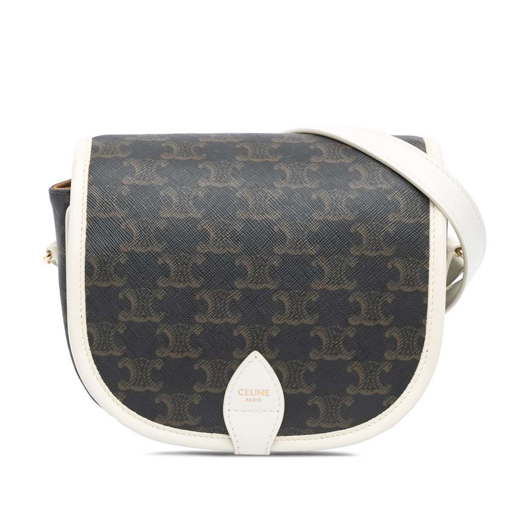Celine Medium Triomphe Coated Canvas Folco Crossbody Brown Very good - Front View