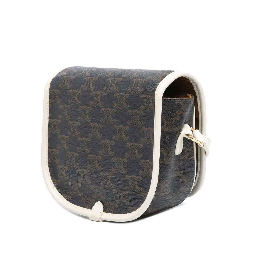 Celine Medium Triomphe Coated Canvas Folco Crossbody Brown Very good - Back View