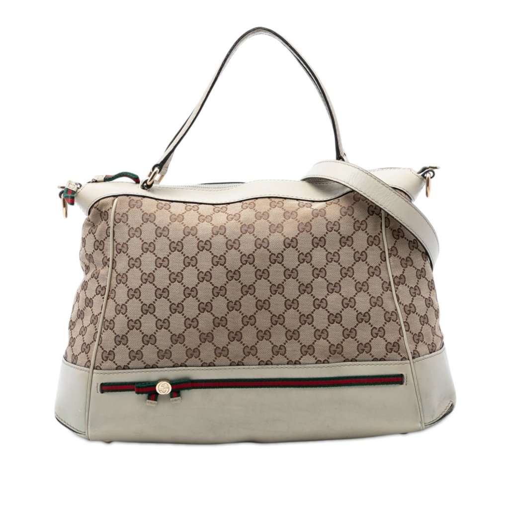 Gucci GG Canvas Web Mayfair Satchel Beige Very good condition - Front View