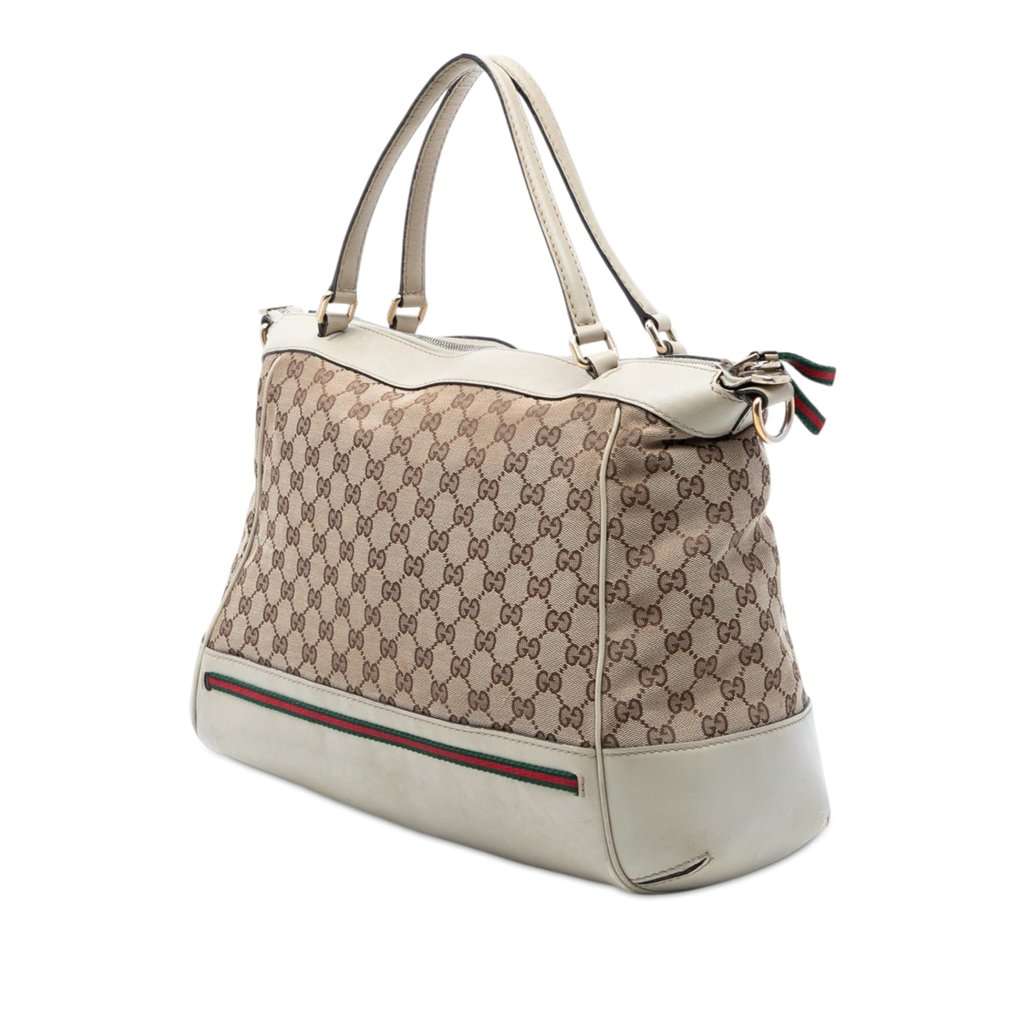 Gucci GG Canvas Web Mayfair Satchel Beige Very good condition - Back View