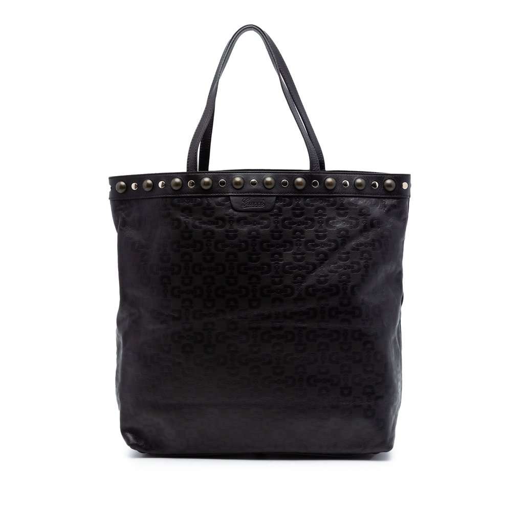 Gucci Embossed Studded Leather Horsebit Tote Black Leather Very good condition - Front View