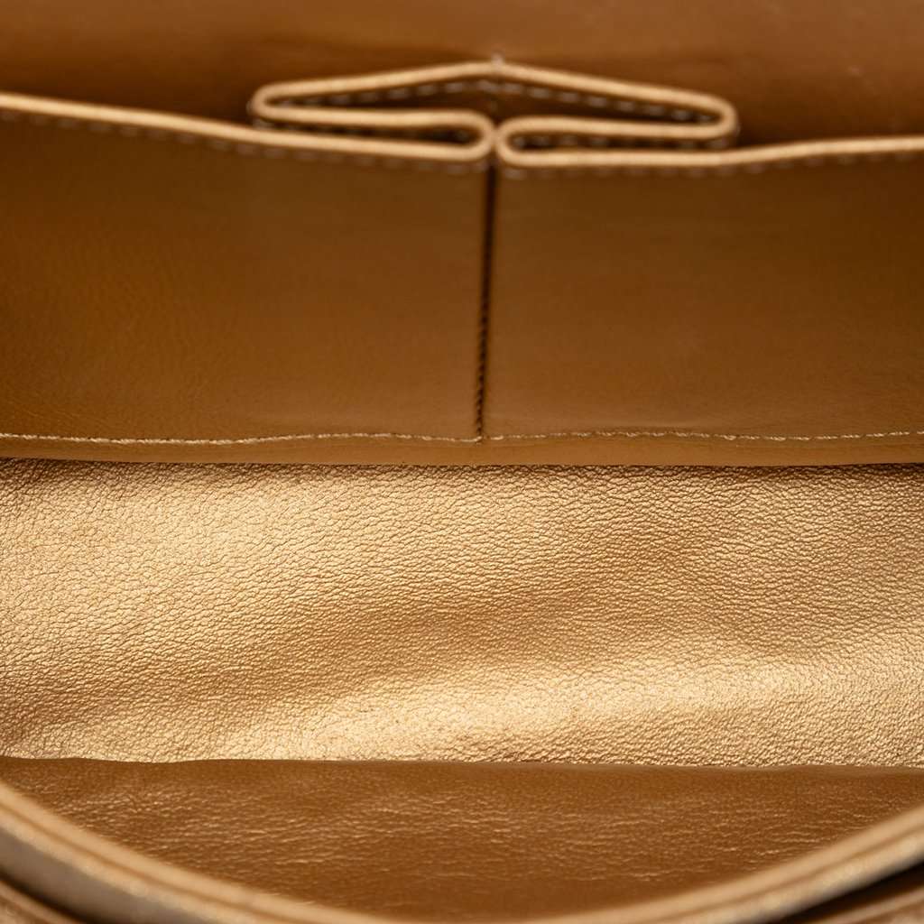 Chanel Medium Classic Embroidered Canvas Double Flap Beige Very good condition - Model View