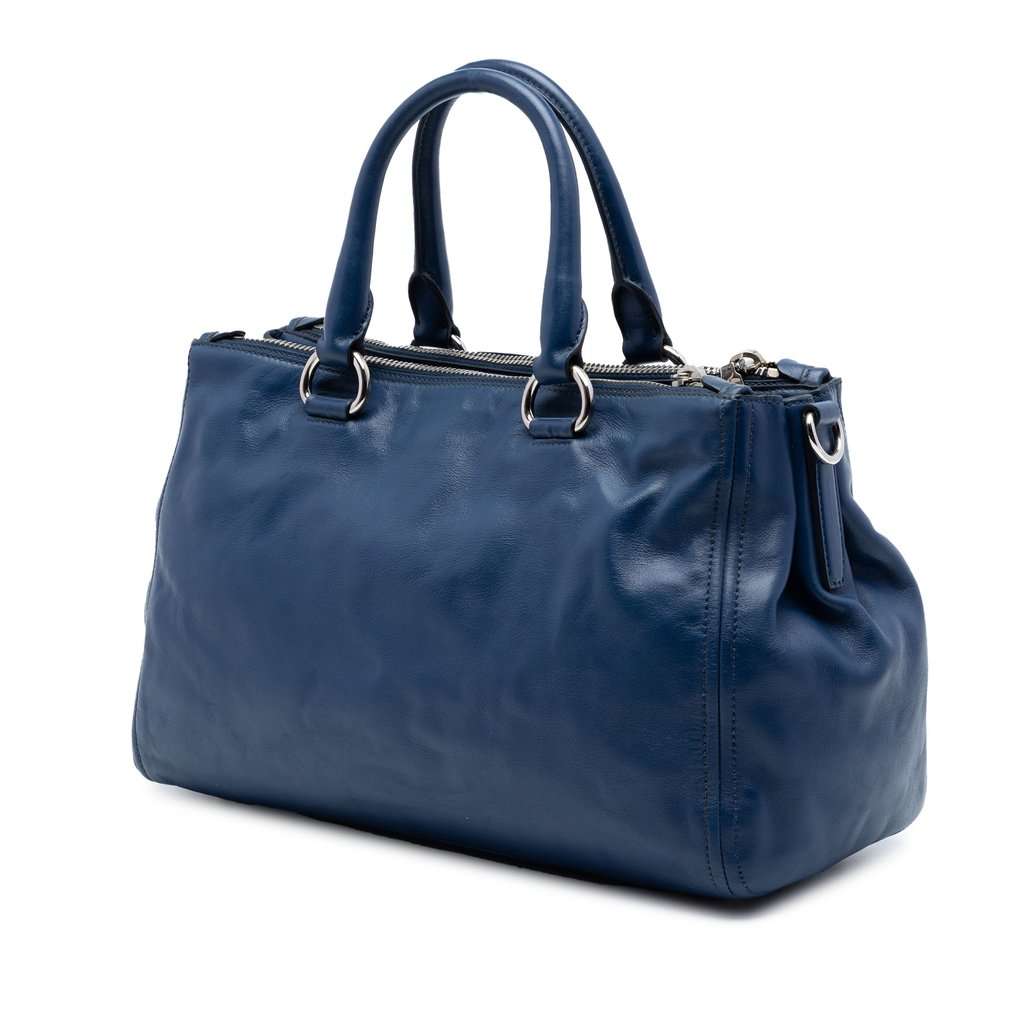 Prada Soft Calf Double Zip Convertible Tote Blue Leather Very good condition - Back View