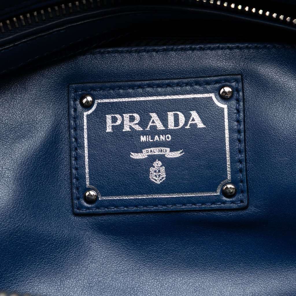 Prada Soft Calf Double Zip Convertible Tote Blue Leather Very good condition - Box View