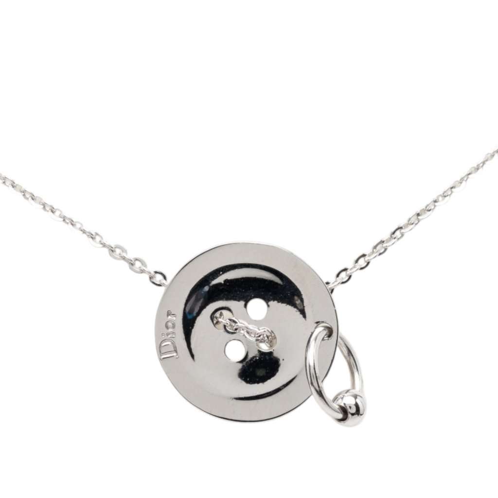 Dior Brass Button Pendant Necklace Silver Metal Very good condition - Back View