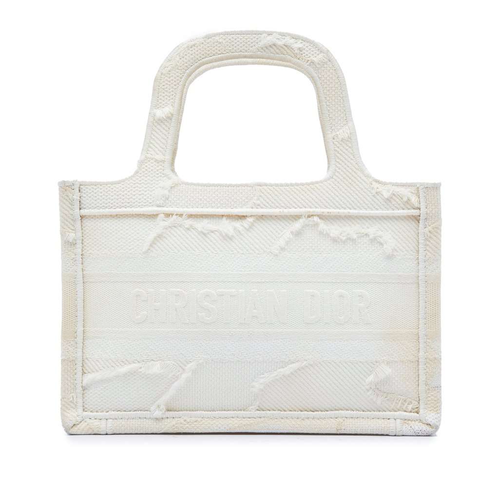 Dior Mini Embroidered Canvas Camouflage Book Tote White Very good - Front View