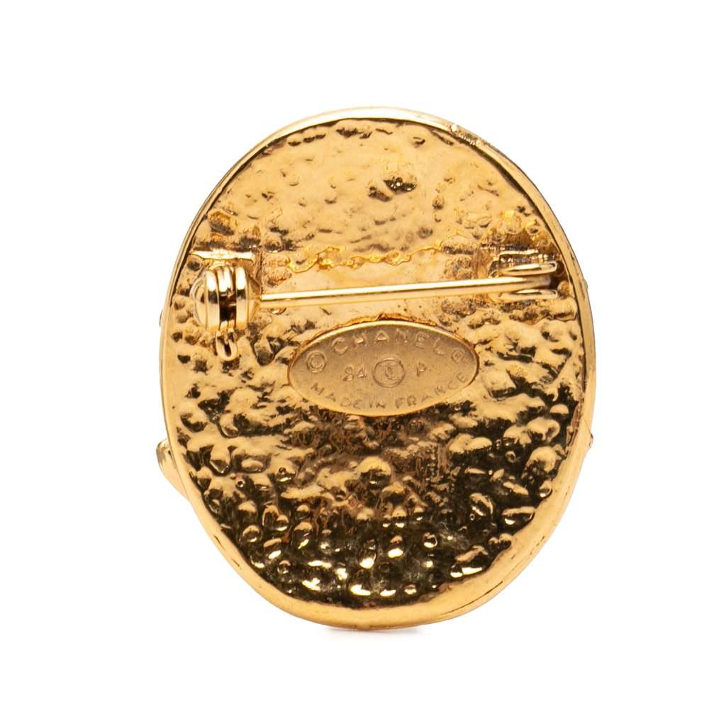 Chanel Gold Plated CC Oval Pin Brooch Gold Metal Very good condition - Back View