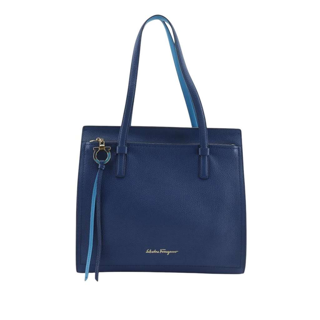 Salvatore Ferragamo Medium Leather Pebbled Amy Tote Blue Leather Very good condition - Front View
