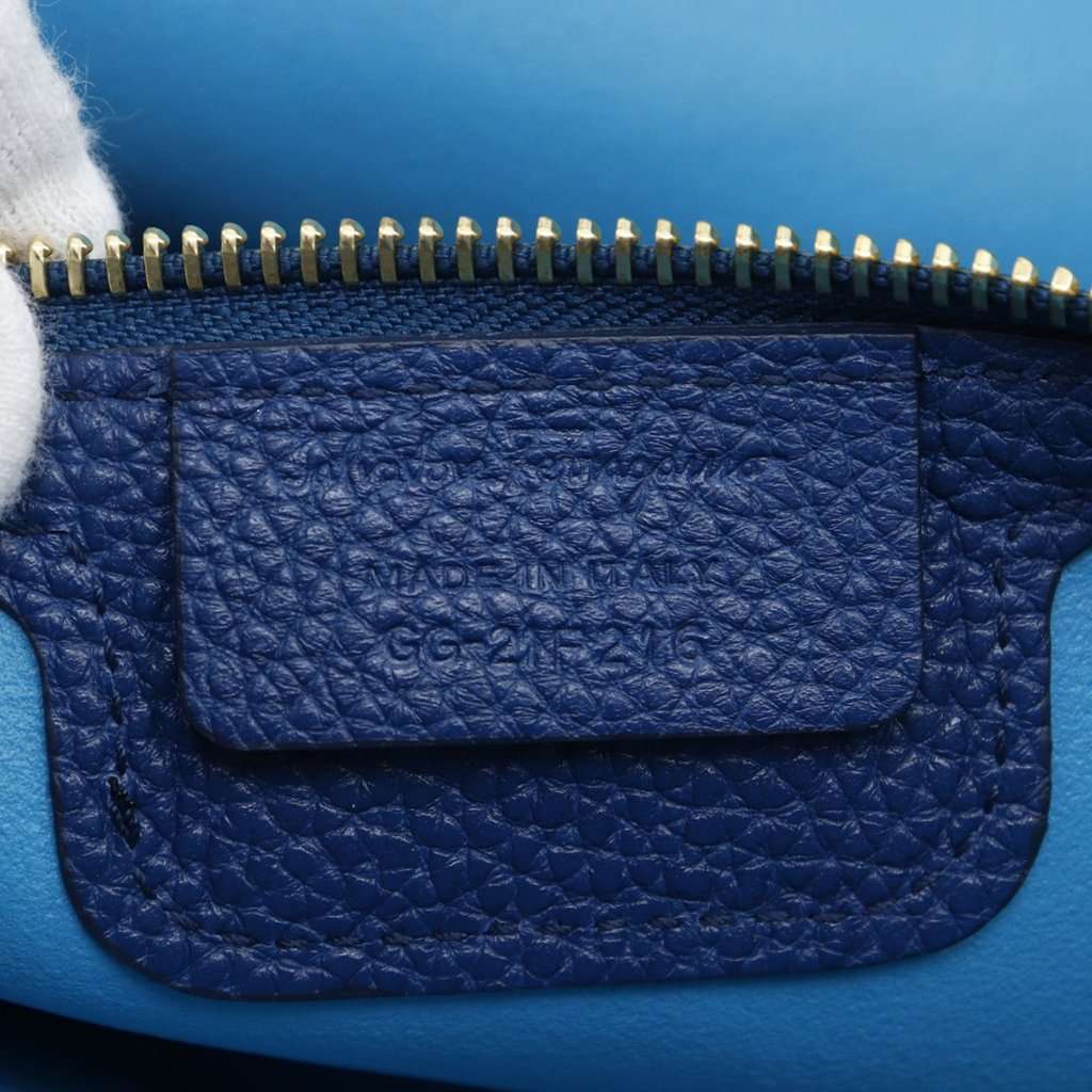 Salvatore Ferragamo Medium Leather Pebbled Amy Tote Blue Leather Very good condition - Box View