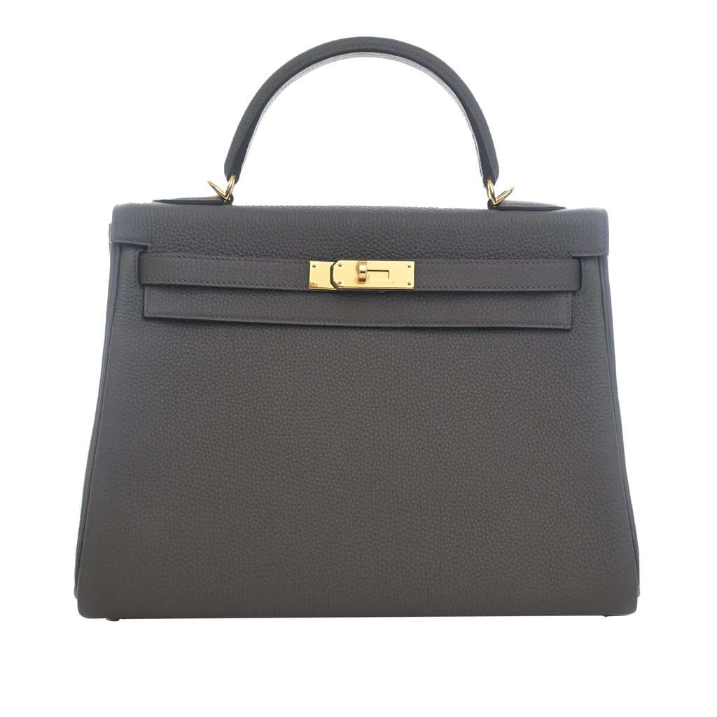 Hermès Togo Kelly Retourne 32 Green Leather Very good condition - Front View