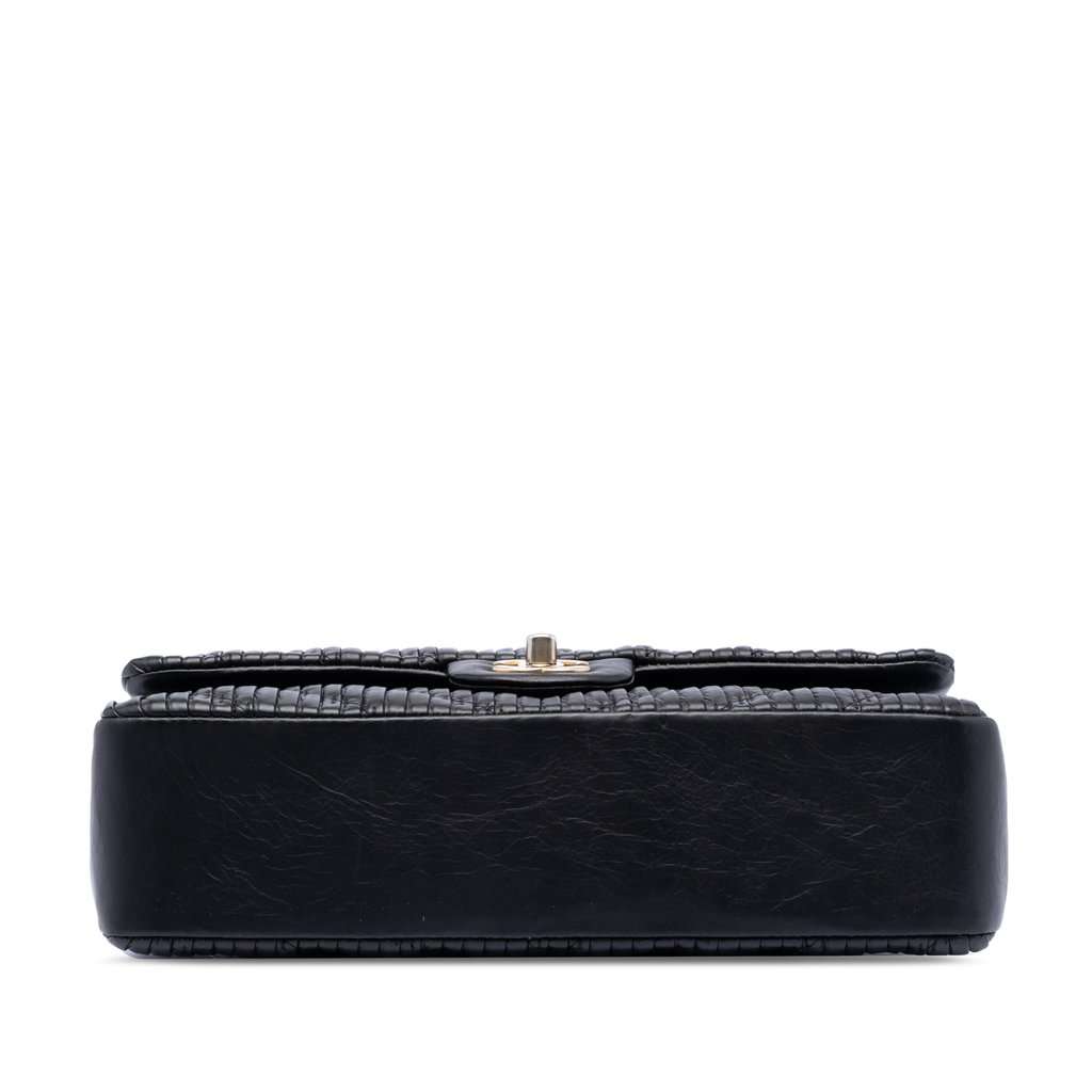 Chanel Medium Classic Chevron Calfskin Pleated Double Flap Black Leather Very good condition - Inside View