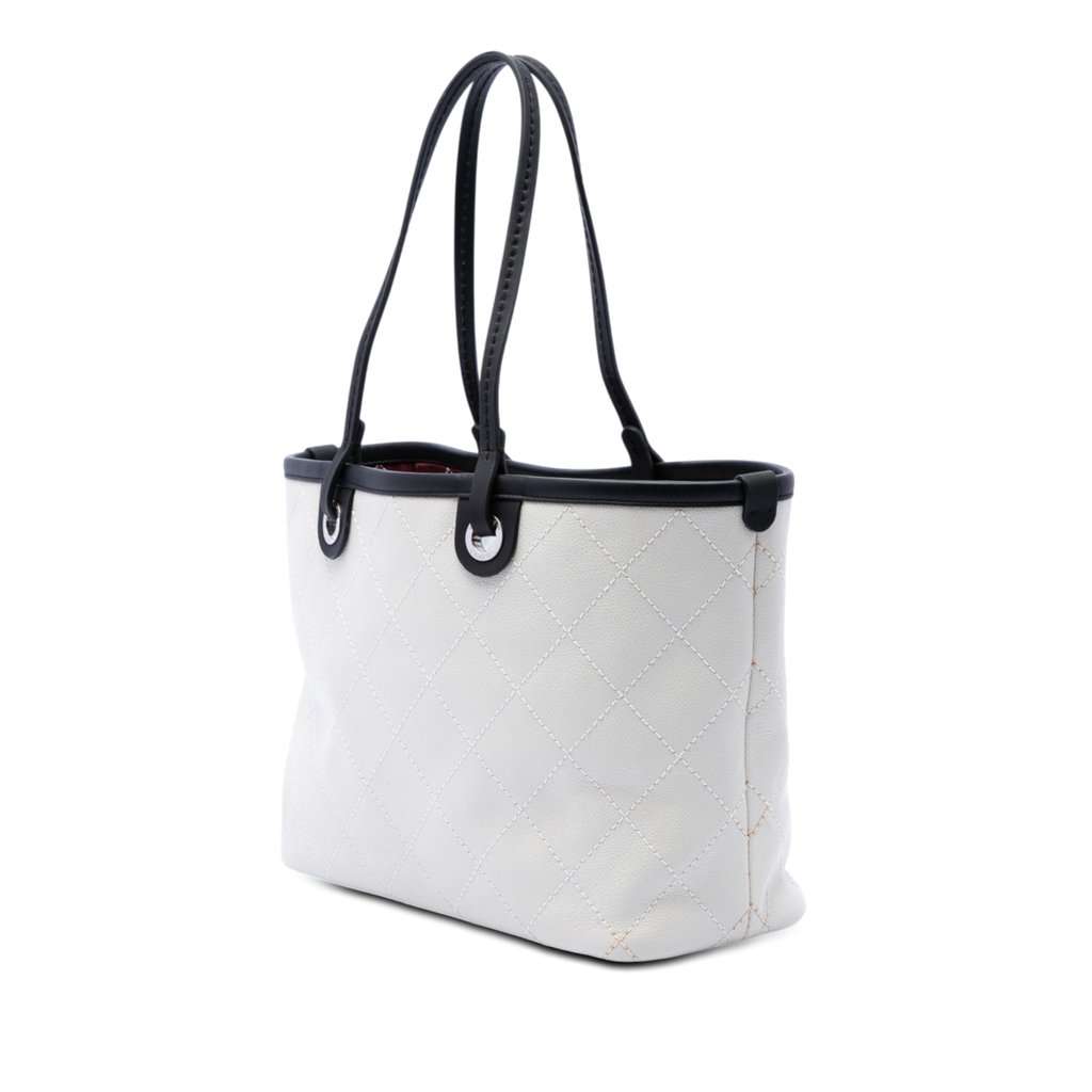 Chanel CC Quilted Caviar Shopping Fever Tote White Leather Very good condition - Back View