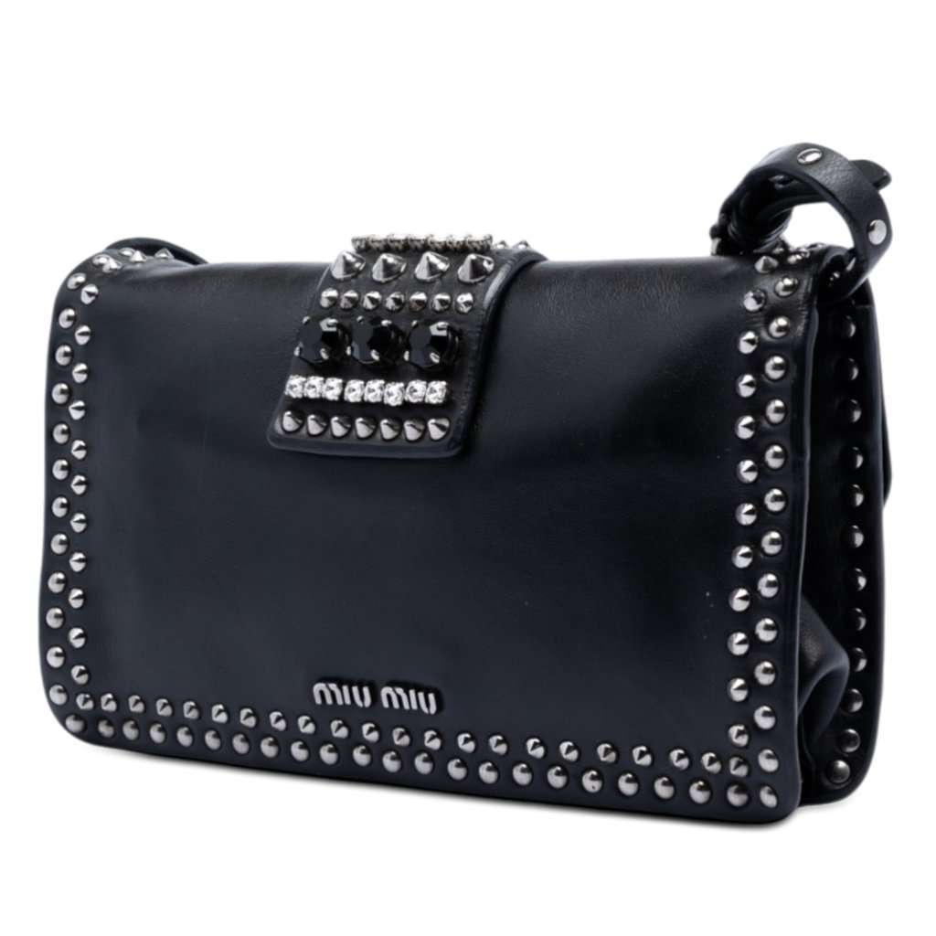 Miu Miu Studded Leather Push Lock Crossbody Black Leather Very good condition - Back View