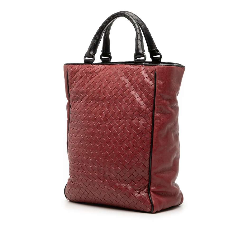 Bottega Veneta Bicolor Nappa Intrecciato Vertical Convertible Satchel Red Leather Very good condition - Back View