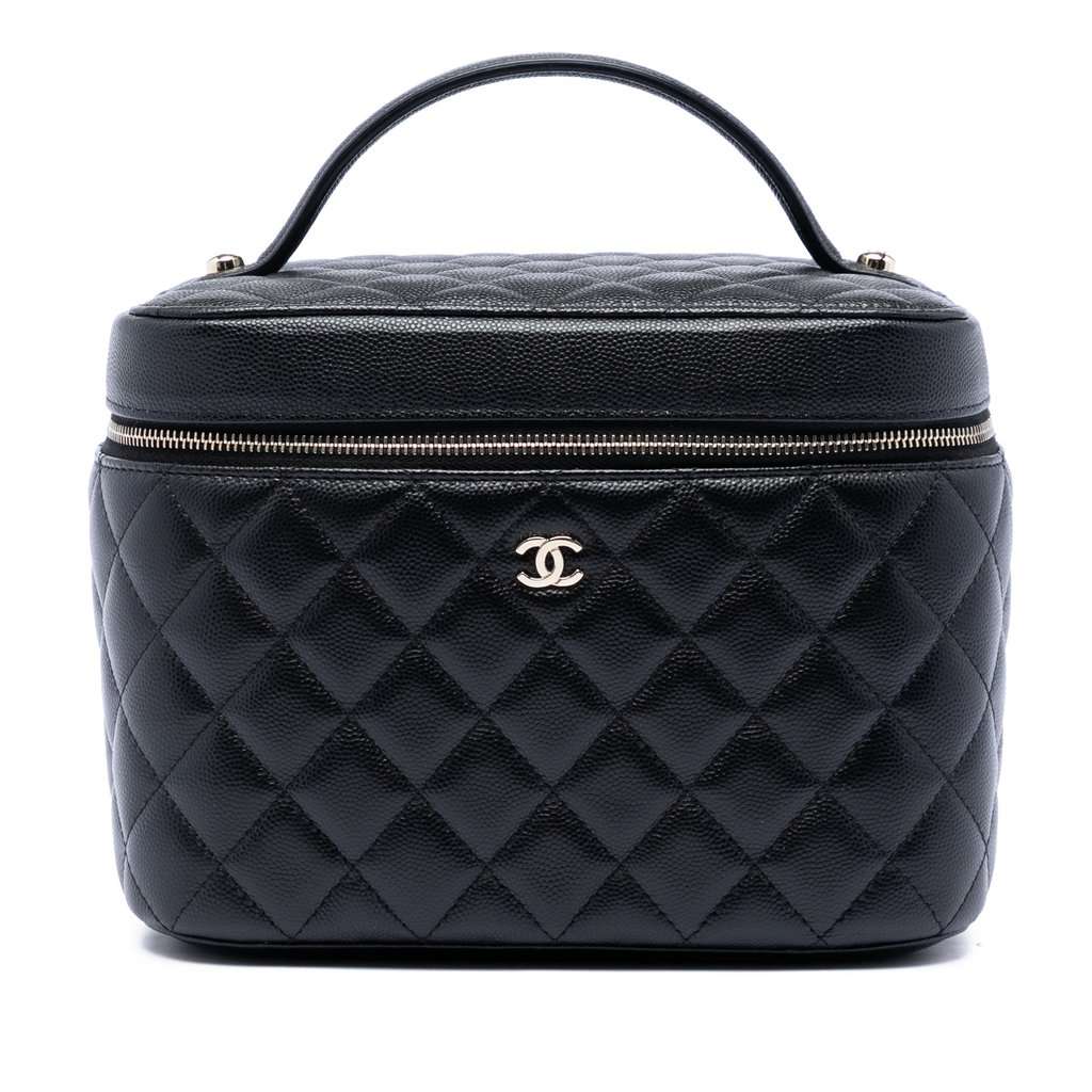 Chanel Medium CC Quilted  Caviar Vanity Case Black Leather Very good condition - Front View