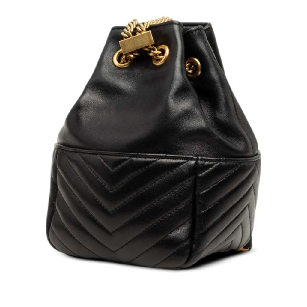 Saint Laurent Mini Chevron Lambskin Joe Bucket Bag Black Leather Very good - Back View