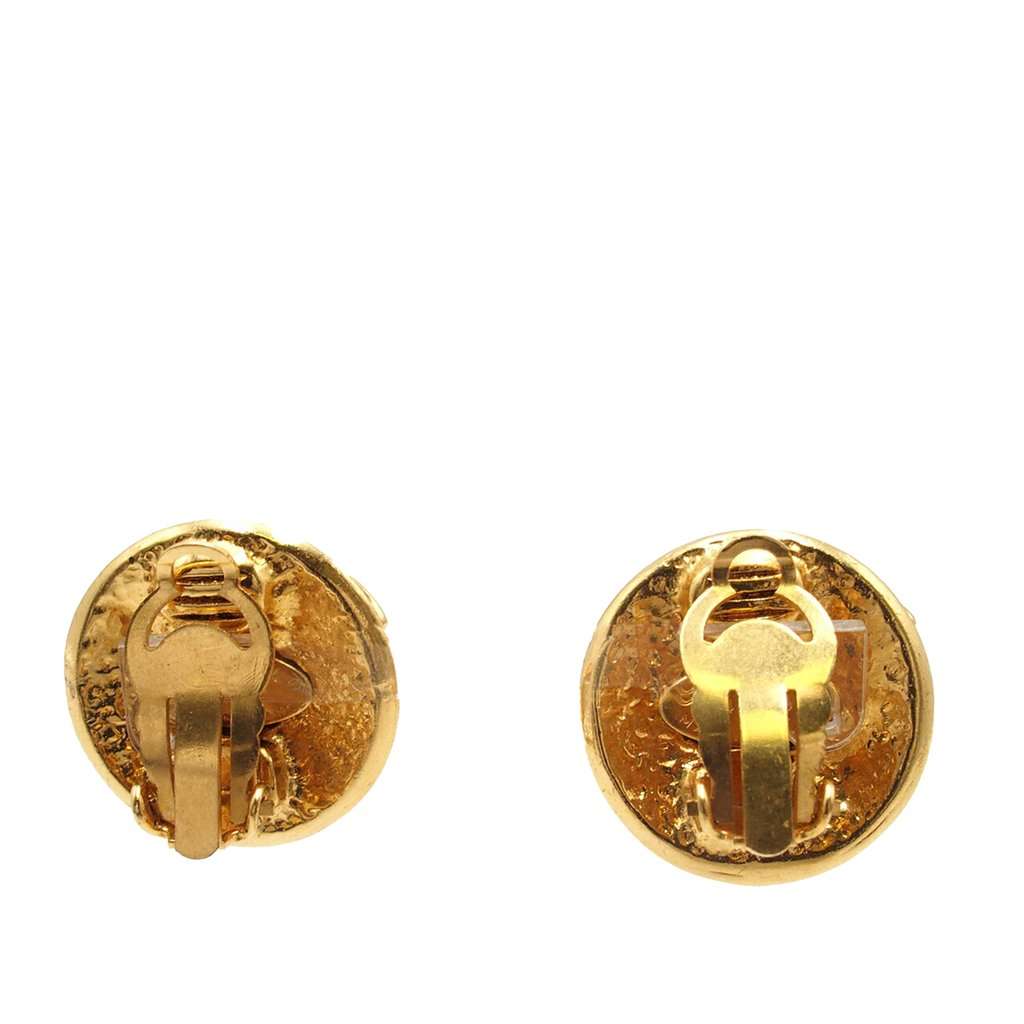 Chanel CC Gold Plated Round Clip on Earrings Gold Metal Very good condition - Back View