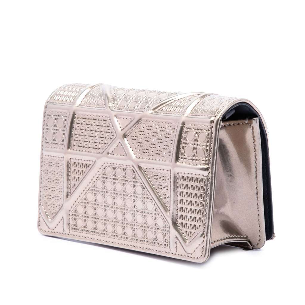 Dior Metallic Patent Microcannage Diorama Wallet on Chain Gold Leather Very good - Back View