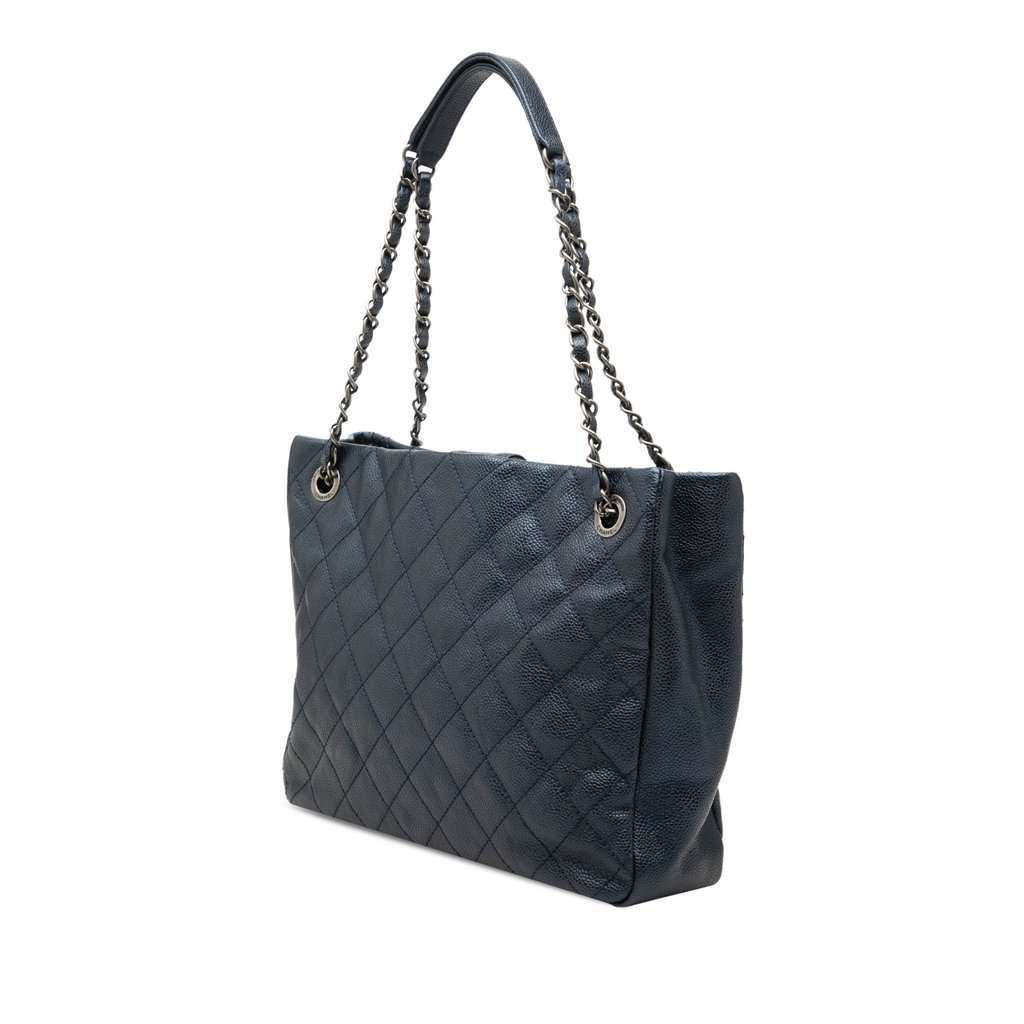 Chanel Medium Caviar Iridescent Chic Shopping Tote Blue Leather Very good condition - Back View
