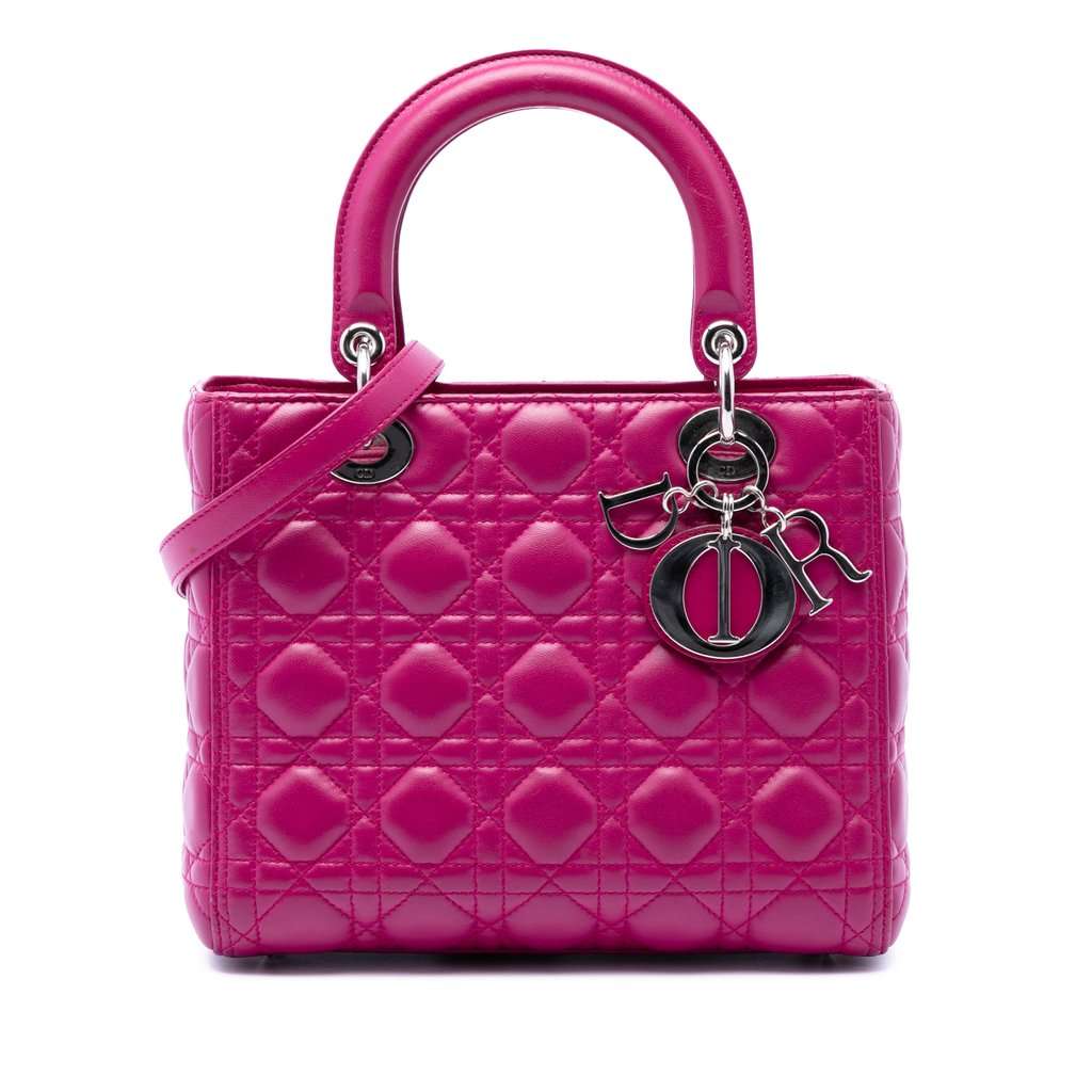 Dior Medium Lambskin Cannage Lady Dior Pink Leather Very good condition - Front View