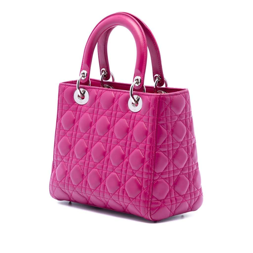 Dior Medium Lambskin Cannage Lady Dior Pink Leather Very good condition - Back View