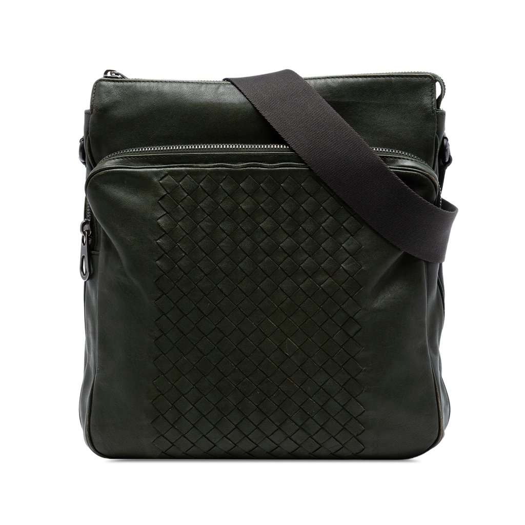 Bottega Veneta Intrecciato Trimmed Nappa Crossbody Green Leather Very good condition - Front View