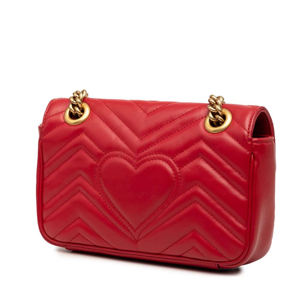 Gucci Small GG Marmont Matelasse Calfskin Shoulder Bag Red Leather Very good condition - Back View