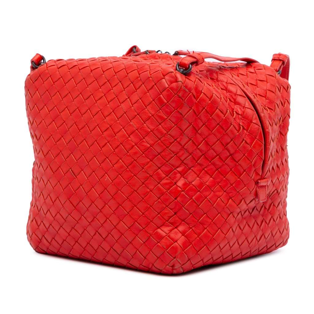 Bottega Veneta Nappa Intrecciato Cube Shoulder Bag Red Leather Very good - Back View
