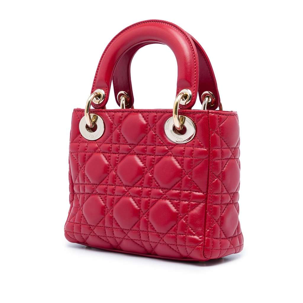 Dior Mini Lambskin Cannage Lady Dior Red Leather Very good condition - Back View