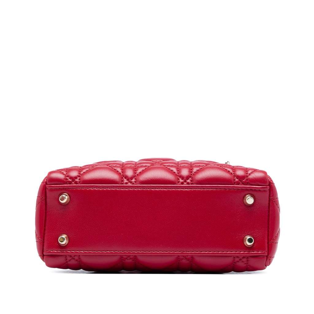 Dior Mini Lambskin Cannage Lady Dior Red Leather Very good condition - Inside View