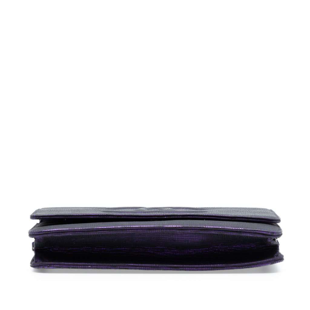 Chanel CC Metallic Crackling Lizard Printed Leather Wallet on Chain Purple Leather Very good condition - Inside View