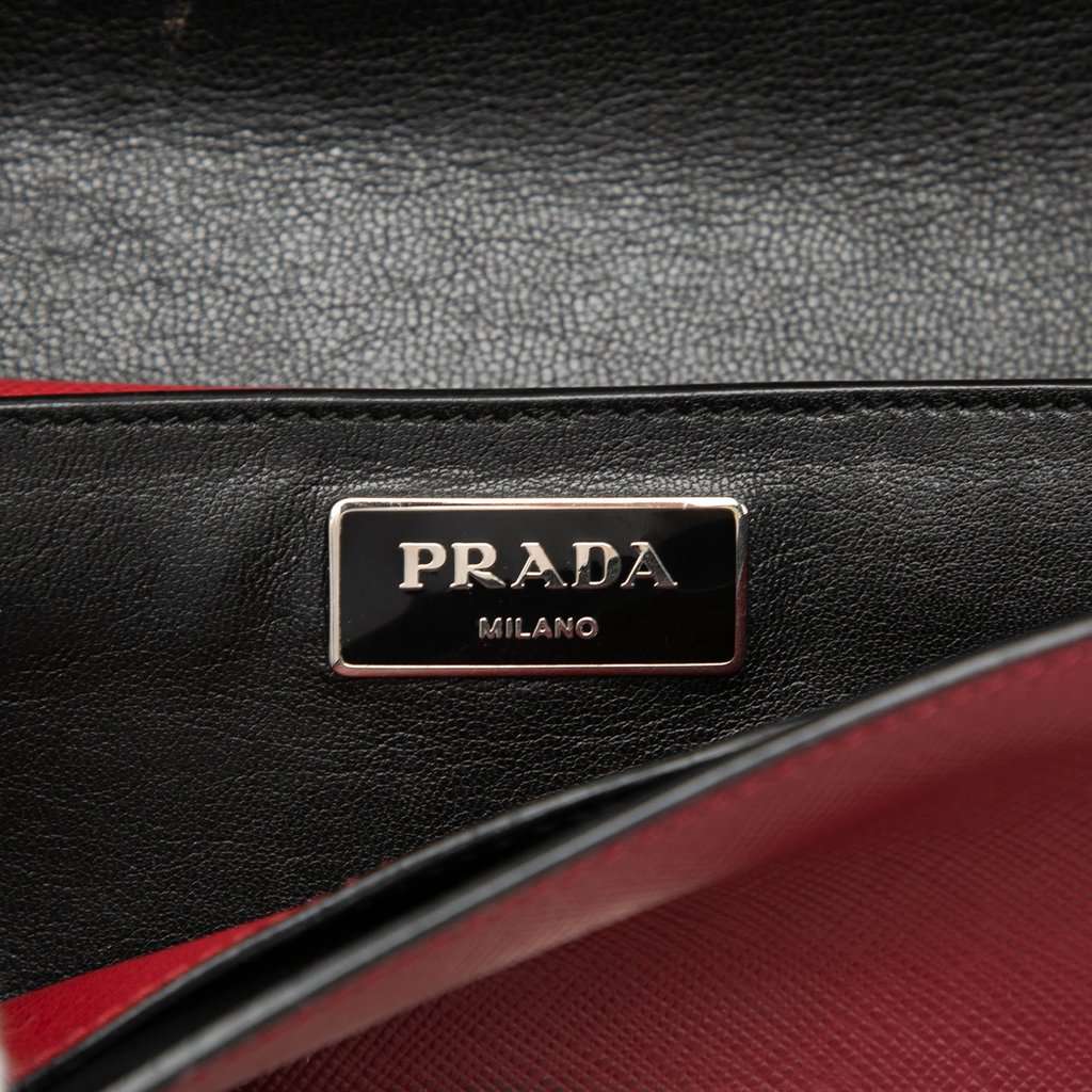Prada Mini Saffiano Lux Sound Lock Satchel Red Leather Very good - Box View
