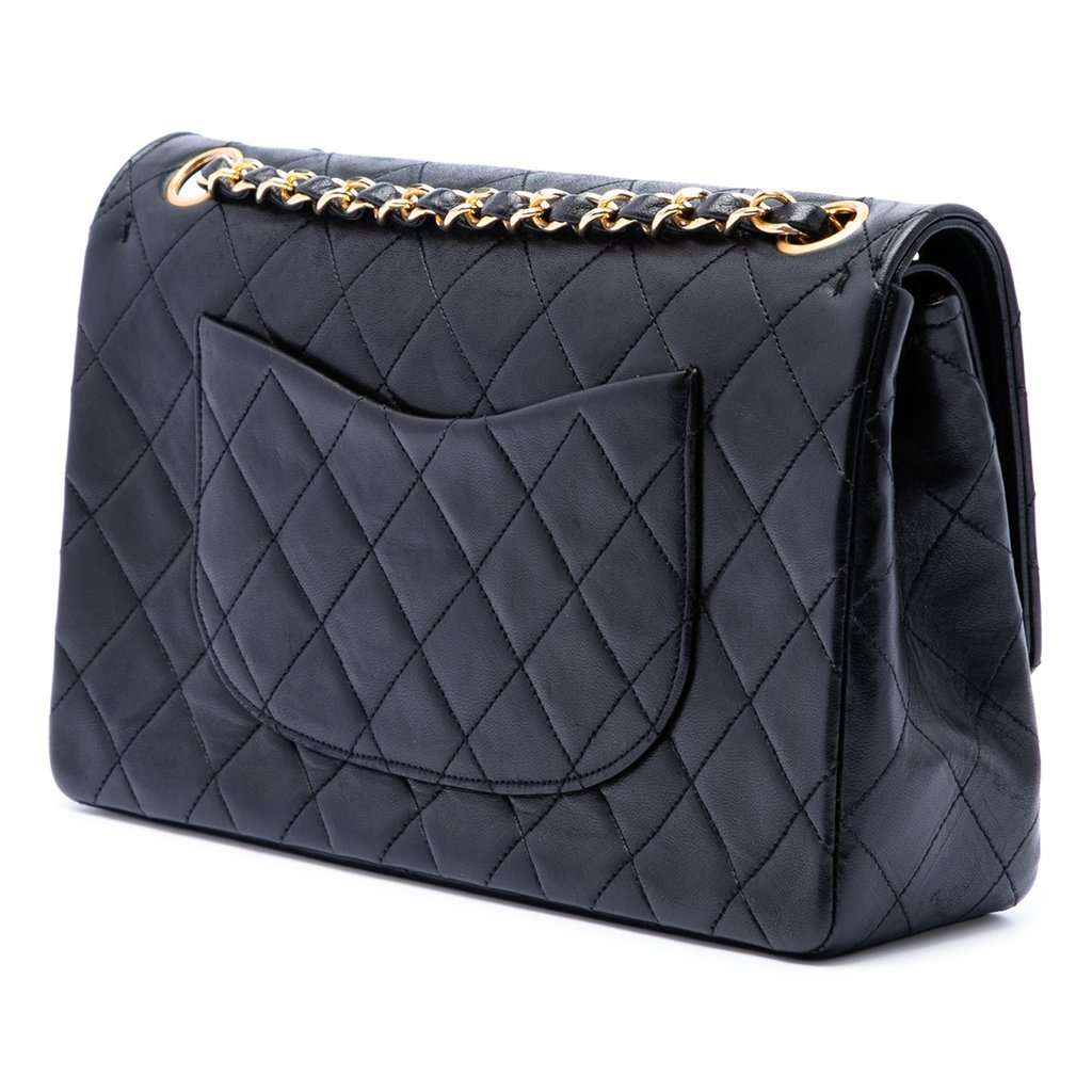 Chanel Medium CC Quilted Lambskin Double Flap Black Leather Very good condition - Back View