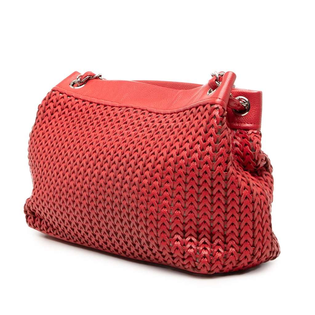 Chanel Woven Caviar CC Charm Tote Red Leather Very good - Back View