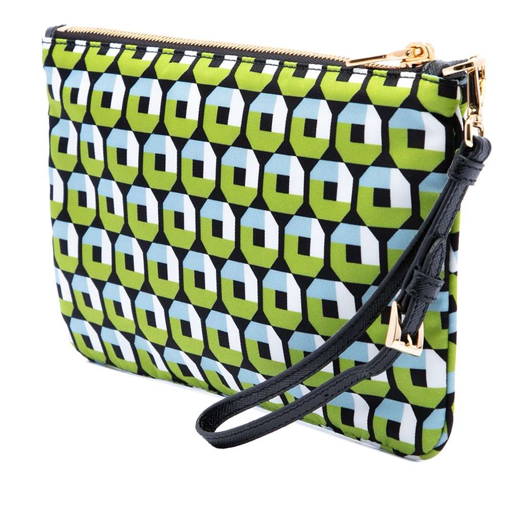 Prada Tessuto Stampato Wristlet Clutch Green Very good - Back View