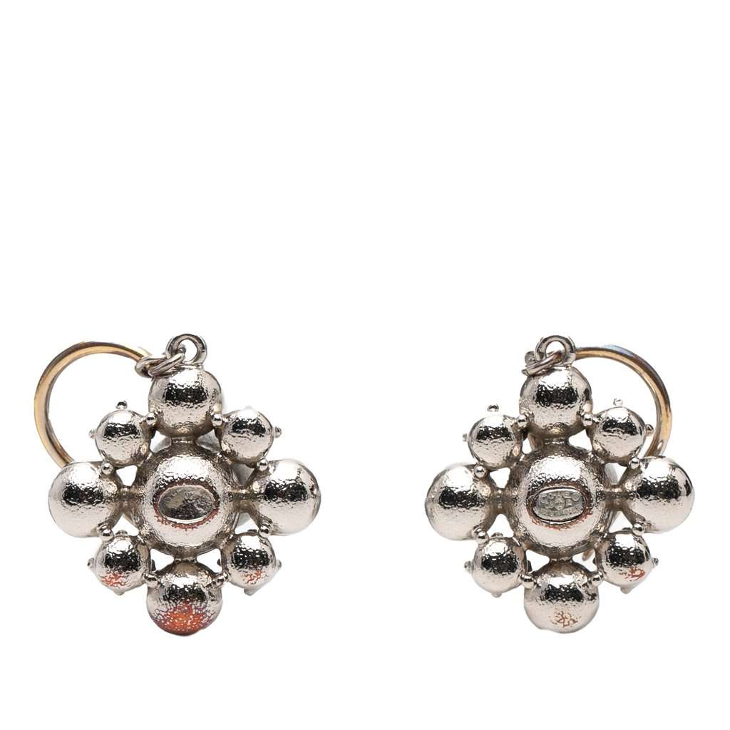Chanel CC Silver Plated Crystal Rhinestones Dangle Push Back Earrings Silver Metal Very good condition - Back View