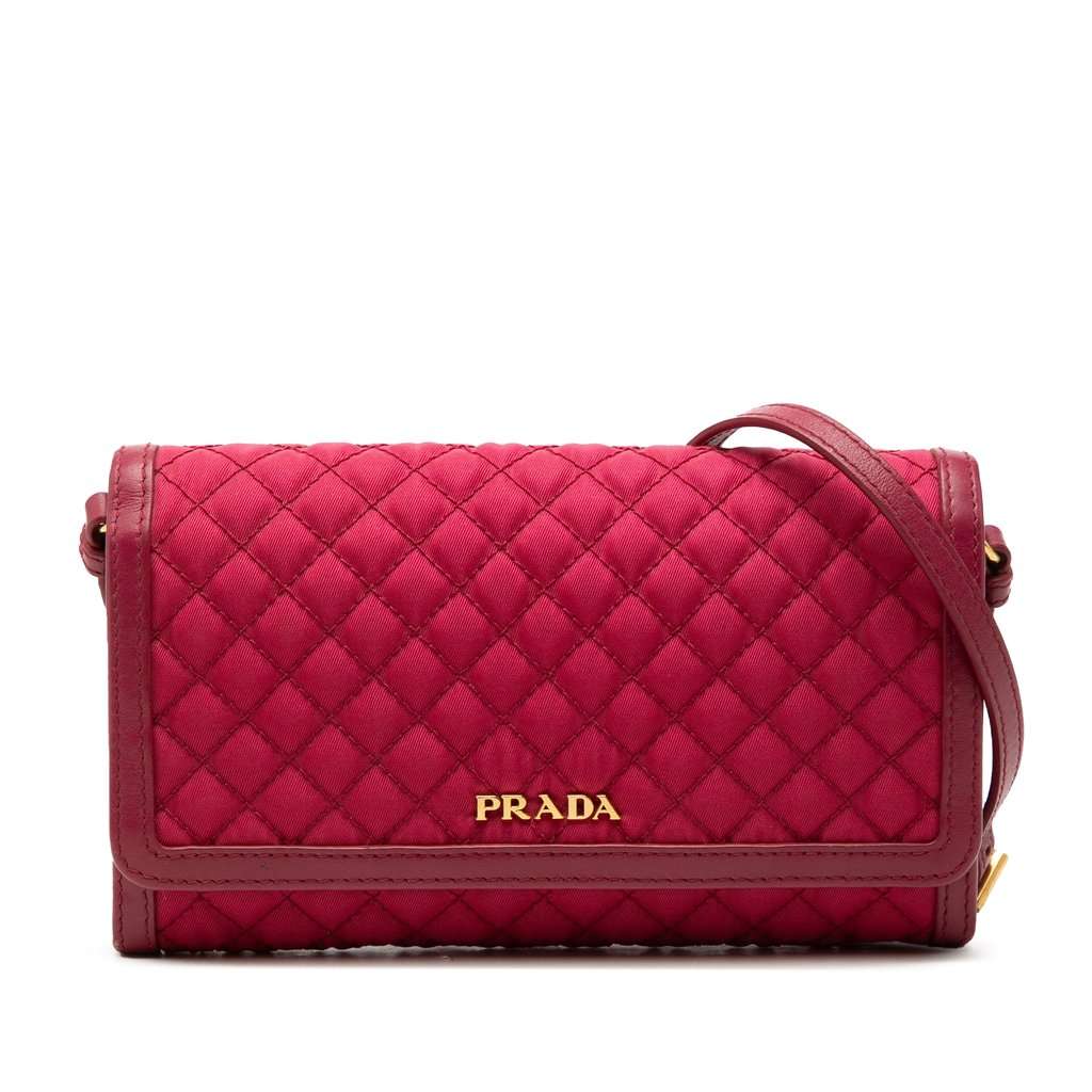 Prada Tessuto Impuntu Wallet on Strap Pink Very good condition - Front View