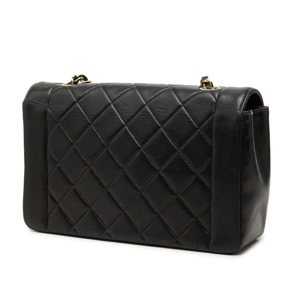 Chanel Medium Lambskin Diana Flap Black Leather Very good condition - Back View